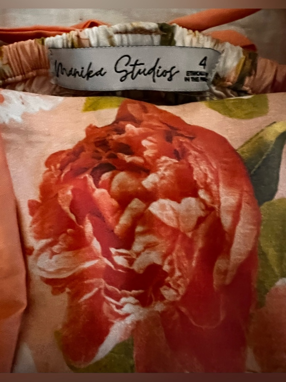 Monika Studio Girls Floral Ruffle Pinafore Dress - Peach/Coral  Floral Size 4 T - Picture 12 of 13